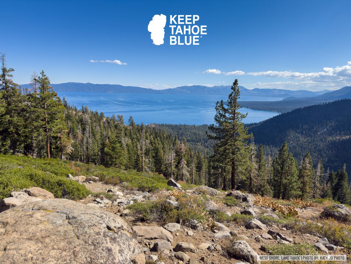 Scenic landscape image overlooking Lake Tahoe from Stanford Rocks Trail on the West Shore 