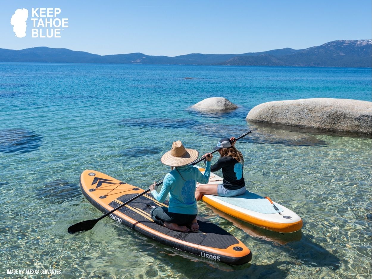SUP paddlers on Lake Tahoe's blue waters