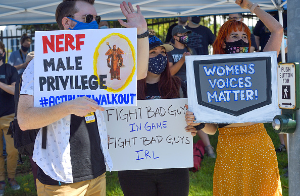 Blizzard Entertainment employees and supporters protest in Irvine, California