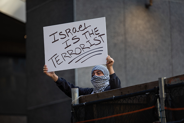 A student participates in a pro-Palestinian protest