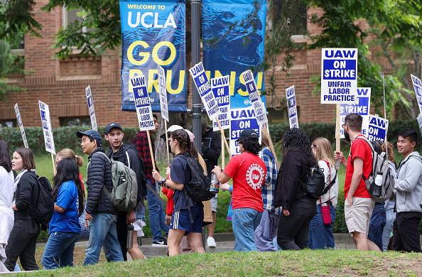 Members of United Auto Workers Local 4811strike at UCLA