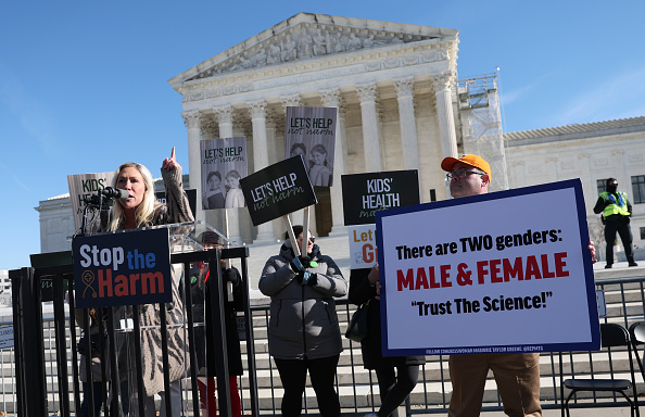 U.S. Rep. Marjorie Taylor Greene (R-GA) speaks outside the U.S. Supreme Court during a rally