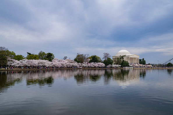 People visit the Jefferson Memorial