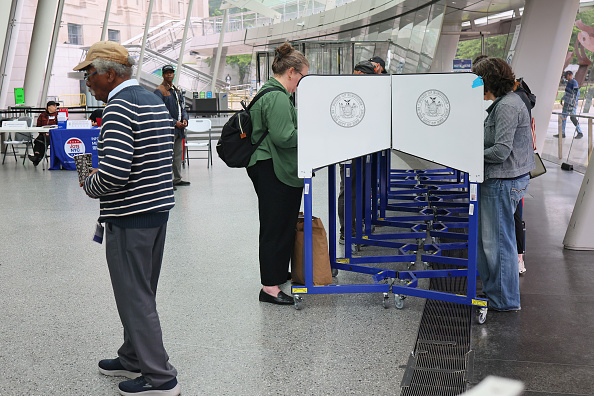 People vote in the New York Primary elections at the Brooklyn Museum.