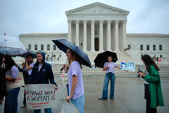 Demonstrators from Concerned Women for America, a conservative evangelical political organization, gather in front of the U.S. Supreme Court