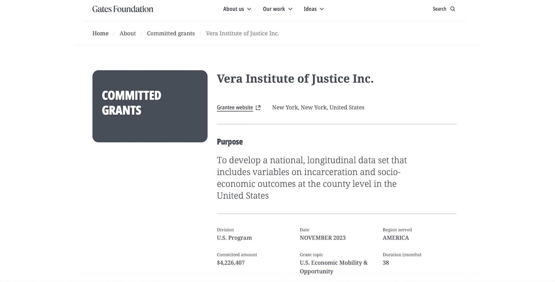 Vera Institute Grant